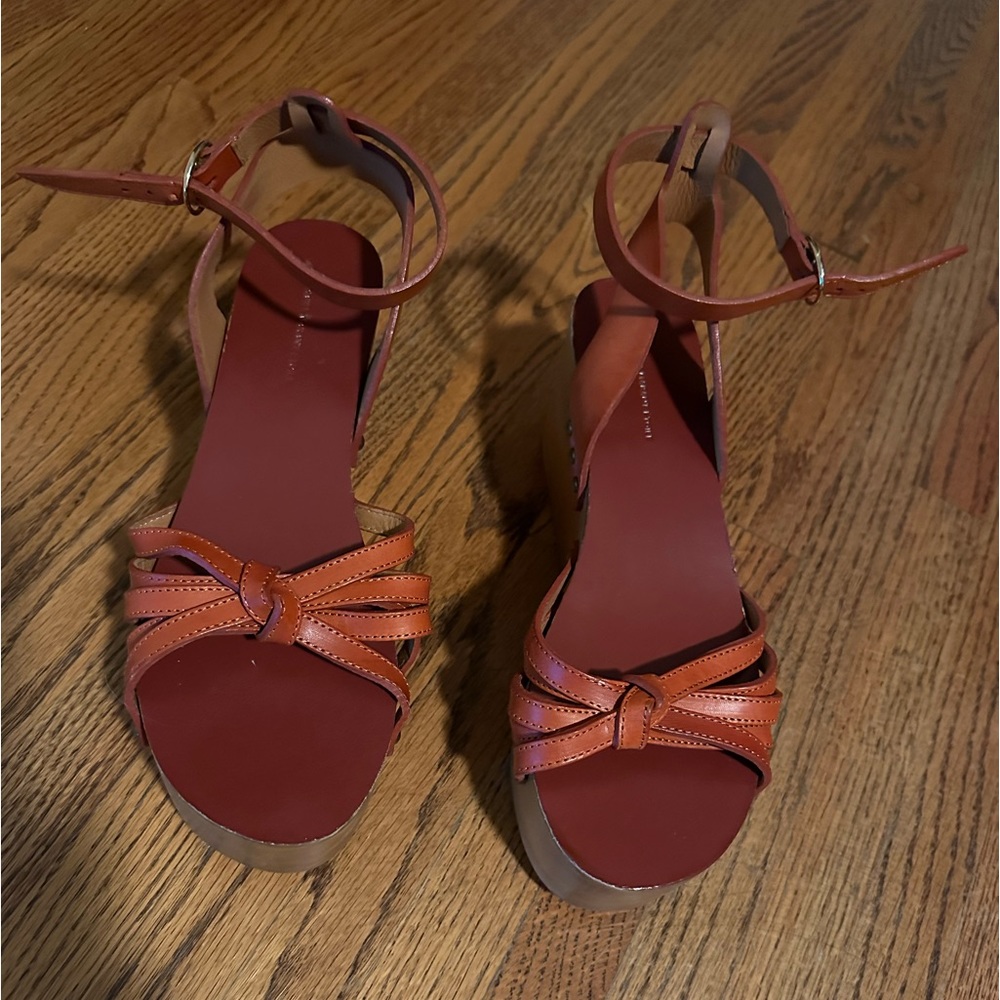 Isabelle Marant Etoile Wooden Platform Orange Leather Sandals
